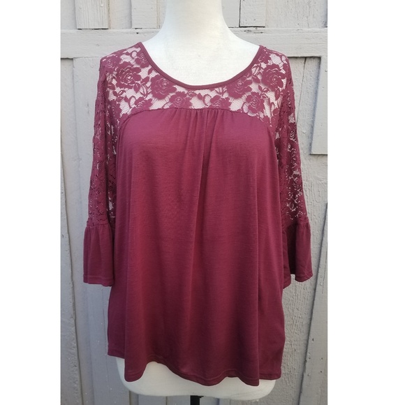 2x Wine top with mesh arm and shoulders bell sleve - Picture 6 of 7